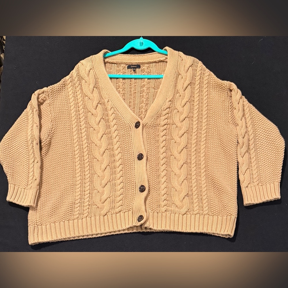 Quince 100% Organic Cotton Oversized Tan Cable Cardigan Women’s Size Medium